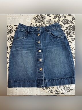 H&M Dark Blue Button-Front Denim A-Line Skirt